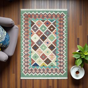 Tapis Kilim en Laine/Soie Fait Main et à la Machine, Motif Original, Tissage Plat à Poil Ras, Tapis Moderne pour Salon et Décoration Intérieure - Product Image 2