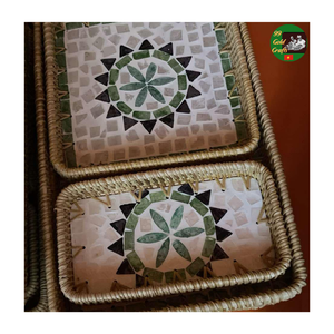 Plateau de service en mosaïque de rotin fait à la main, mélange de nacre, plateau en rotin naturel pour la décoration de la maison, hôtel, restaurant - Product Image 3