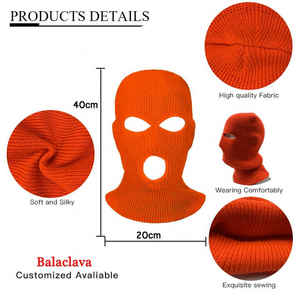 Masque de ski vieilli avec logo personnalisé cagoule d'hiver en tricot avec 3 trous couvre-visage de snowboard en peluche acrylique pour le sport - Product Image 2