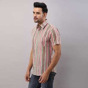 Chemise décontractée à rayures en coton pour homme Chemise boutonnée multicolore Tailles régulières à simple boutonnage Tissu XL régulier emballé - Product Image 1