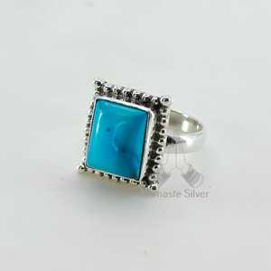 925 Sterling Silver Turquoise <b>Ring</b> <b>Statement</b> Cushion Gemstone Handmade December Birthstone Jewelry Gift - Product Image 5