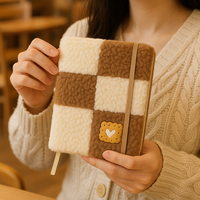 LABON Carnet de notes en peluche à carreaux brodés en biscuit avec bande élastique et marque-page de biscuits dorés