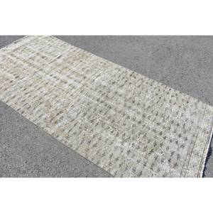Alfombra turca clásica Vintage Beige 4,2x8,9 pies lana hecha a mano con patrón de pasillo rectangular de retazos alfombra de noche con respaldo de látex - Product Image 2