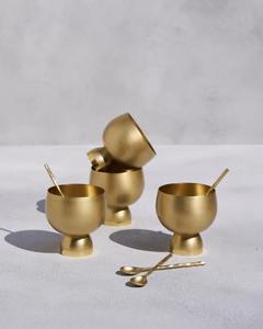 Bol en métal finition dorée avec cuillère, vaisselle décorative artisanale pour table à manger, cuisine et décoration de la maison - Product Image 5