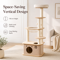 Arbre à chat vertical haut avec griffoir, perchoir supérieur et maisonnette confortable en MDF et feutre écologiques et durables pour chats d'intérieur