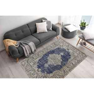 Tapis imprimé : Tapis antidérapant de style médaillon turc antique bleu pour salon, décoration intérieure, entrée, tapis gobelin - Product Image 3