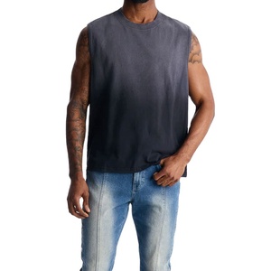 Streetwear Washed Tank <b>Top</b> <b>Men</b> Loose Fit Design <b>Cropped</b> Boxy Fit Jersey Round Neck Fashion Casual Wear 100% Cotton Tank <b>Top</b> - Product Image 2