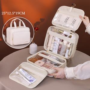 Large Capacity Polyester Travel <b>Makeup</b> Organizer Cosmetic <b>Bag</b> Multi <b>Compartments</b> Zipper Hasp Closure Waterproof Portable Handle - Product Image 1