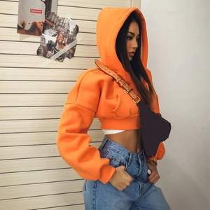 Sweats à capuche zippés en coton solide vintage pour femmes avec poches Streetwear sweat court Outwear Femme vestes à capuche - Product Image 4