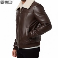 Veste en cuir marron de couleur unie personnalisée de haute qualité pour hommes avec décoration brodée OEM service disponible Bomber Jacket personnalisé