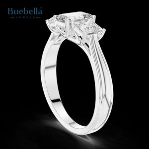 Gran oferta Original 925 plata esterlina Esmeralda y princesa diamante tres piedras anillo para mujer delicado regalo de fiesta de boda joyería - Product Image 4