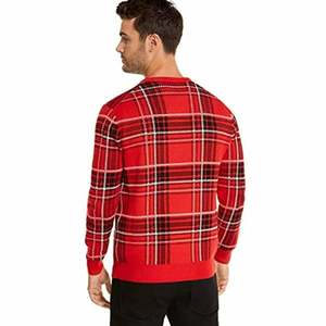 Maglione da Uomo Charter Club a Maniche Lunghe Rosso a Quadri, Lavorato a Mano in Cashmere con Stampa Jacquard, Taglia Media per Autunno Inverno - Product Image 3