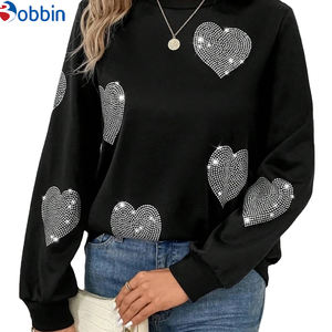 Women's Rhinestone Round Neck Pullover Sweatshirt <b>Top</b> Quality Rhinestone Decorate <b>Hearts</b> Sweatshirts for Women - Product Image 1