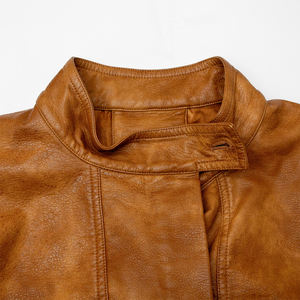 แจ็คเก็ตบอมเบอร์กันลมมีฮู้ดสำหรับผู้ชาย, แจ็คเก็ตหนัง PU แท้วินเทจสีน้ำตาลดีไซน์คลาสสิก - Product Image 2