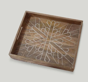 Plateau rectangulaire en bois rustique moderne fait à la main finition polie poignée robuste plateau de service enduit d'émail pour plante de salle à manger de cuisine - Product Image 3