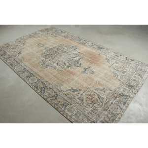 Alfombra Turca Grande de 5,4x9,2 pies, Alfombra de Lana Vintage Azul Marrón con Borde - Product Image 2