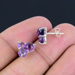 Handmade Dainty 925 Sterling <b>Silver</b> Bezel Setting Purple Fancy Cut Amethyst Gemstone <b>Stud</b> Earrings for Women & Girls Gift - Product Image 1