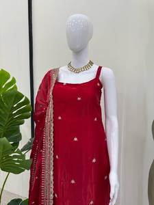 Jimi Choo Premium Thread & Sequence Work Bollywood Style Kurti Plazo Dupatta Set M a XXL Tamaños para fiestas - Product Image 2