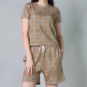 Distribuidor de confianza que vende calidad duradera 100% algodón señoras ropa de dormir de punto media manga dos piezas pijama pantalones cortos conjunto India - Product Image 1