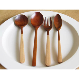 Juego de cubiertos con cabezal de mango de madera de 4 cubiertos artesanales con acabado marrón para el hogar, cocina, cafetería, restaurante y comedor al aire libre - Product Image 1