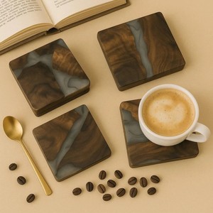 Juego de posavasos de Madera hechos a mano con incrustaciones de resina para bebidas calientes, tetera y Decoración de mesa, posavasos de nogal - Product Image 2