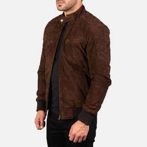 Sven Mocha <b>Suede</b> Bomber <b>Jacket</b> Genuine Sheep Skin Water-Proof Reversible Aviator/Biker Zippered Closure Embroidered XS Autumn - Product Image 2
