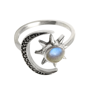 Bonne qualité 925 argent Sterling naturel Labradorite pierres précieuses forme céleste anneau pour femme filles fabricant de bijoux faits à la main - Product Image 1