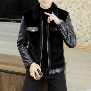 Veste en cuir véritable pour homme à col épais d'hiver Doublure en fourrure de renard Manteau en fourrure de luxe - Product Image 2