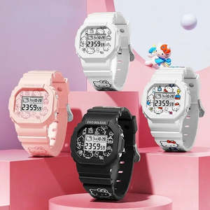 นาฬิกาดิจิตอลกันน้ำลายเฮลโลคิตตี้สีขาว หน้าปัดอนาล็อก สายเรซิ่น จับเวลา ปลุก ปฏิทิน ดีไซน์สปอร์ตทรงเหลี่ยมสไตล์วินเทจ - Product Image 3