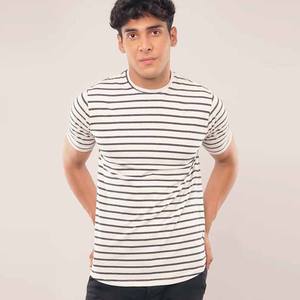 T-shirt décontracté à rayures et à manches courtes et col rond pour hommes - Product Image 3