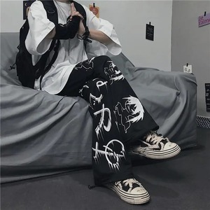 Black Printed Anime <b>Y2k</b> High Sweatpants Male Streetwear Wide Leg Oversize Baggy Casual Sport Washed 100% Cotton Men's Pants - Product Image 5