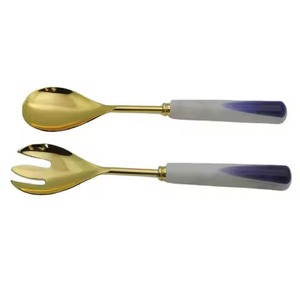 Mango de madera y acero inoxidable con diseño moderno chapado en oro Cubiertos de cocina Herramientas para ensaladas Utensilios de mesa Accesorios de cocina - Product Image 2
