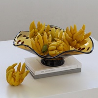 Bol à fruits moderne en verre soufflé bouche Bixuan Honey Amber Leopard Spot, grand plateau à pied avec bord ondulé, décoration de table