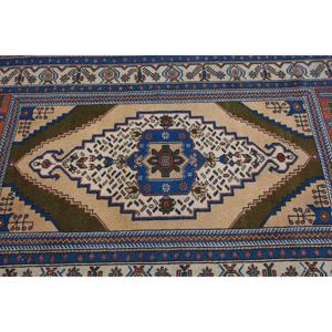 4x6.4 ft Vintage Rug, Turkish Area Rug, Blue <b>Brown</b> Oriental <b>Wool</b> Rug - Product Image 4