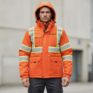 Chaqueta de Seguridad para Hombre con Cierre, ANSI Clase 2, LED Intermitente, Impermeable, Duradera, con Cinta Reflectante de Alta Visibilidad - Product Image 1