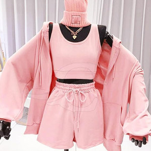 Sudadera con capucha de color personalizada para mujer y conjunto corto último diseño 100% ropa informal de algodón con mangas largas - Product Image 2