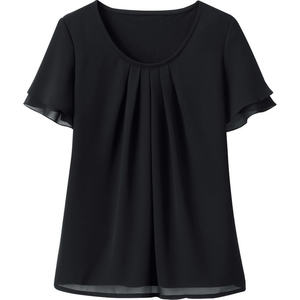 เสื้อเชิ้ตสไตล์ตะวันตกสีดำทรงเข้ารูปลำลอง แขนระบาย คอระบาย ผ้าชีฟองสีพื้น รุ่น WP324-8 (XL) สำหรับฤดูใบไม้ผลิและฤดูใบไม้ร่วง - Product Image 1
