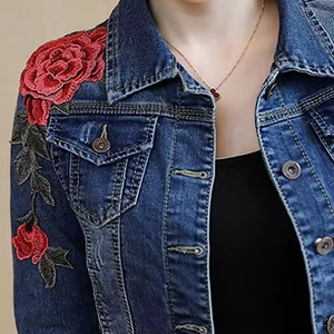 High Quality Winter Women's Regular Denim Bomber Jacket Solid Color Half Sleeve Casual Woven Cotton Breathable Eco-Friendly - Product Image 4