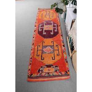 Turkish Vintage Herki <b>Runner</b> Rug 2.9x10.8 ft, <b>Red</b> Patchwork Rug Wool - Product Image 1