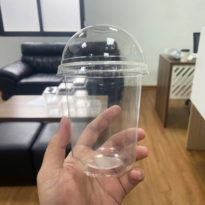 Quang Quan 95mm Vaso de plástico transparente desechable 500ml 17oz Pared simple con tapa inferior en forma de U para café helado y helado - Product Image 1