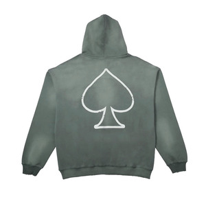 เสื้อฮู้ดดี้โอเวอร์ไซส์ผู้ชายผ้าฝ้าย 100% สำหรับฤดูหนาว สไตล์วินเทจ ล้างสีแบบแอซิดวอช แต่งลายปัก โลโก้แบบกำหนดเอง บุขนแกะ ประดับด้วยคริสตัล - Product Image 5