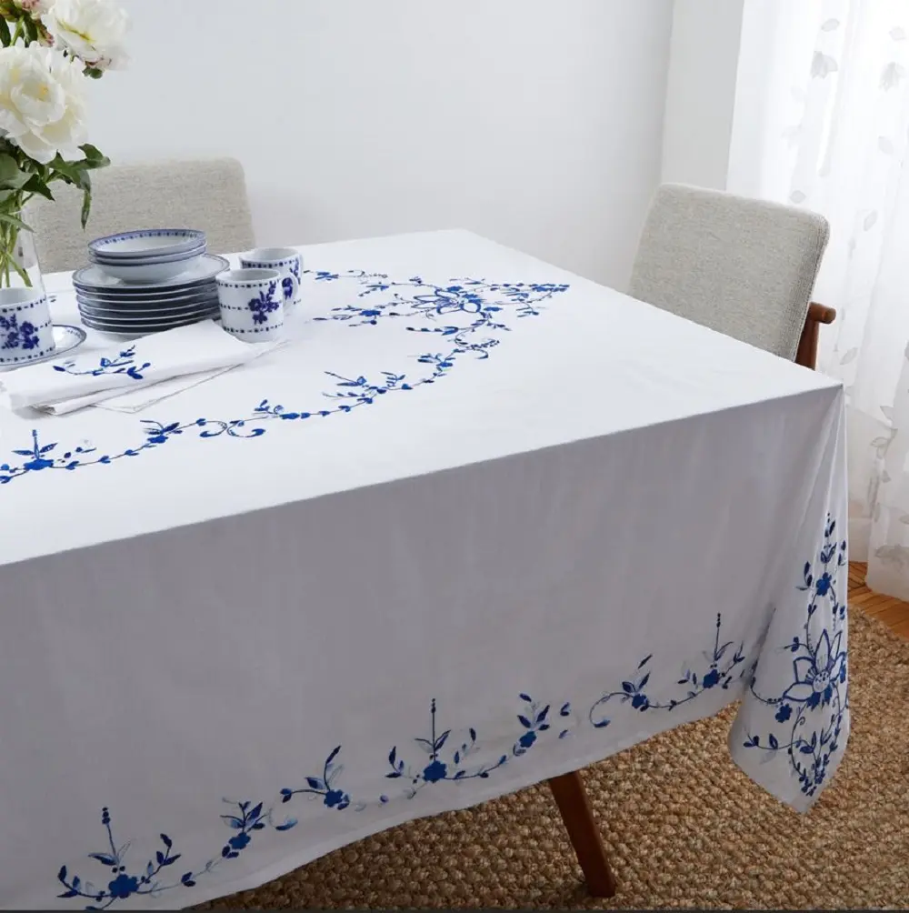 قماش طاولة طعام عالي الجودة من القطن مطرز من الكتان غطاء للطاولة لديكور المنزل بالجملة قماش طاولة