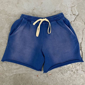 Short déchiré délavé à l'acide pour hommes, pantalon de survêtement vintage en coton éponge français High Street Pattern Decoration Mid - Product Image 4