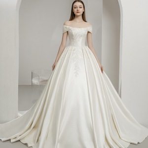 OEM de alta calidad Vintage Mikado vestido de baile hecho a mano hermoso vestido de novia encaje Simple nueva moda tela de satén de lujo de talla grande - Product Image 1