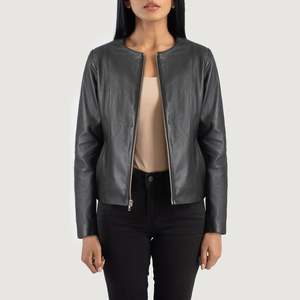 Elixir <b>Black</b> Collarless Leather <b>Jacket</b> for Autumn Season - Product Image 1