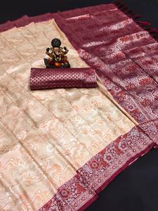 Nouvel arrivage Dernière tenue de créateur Haute sur demande Kanjivaram Saree en soie avec travail à la main de qualité supérieure Exportateur de mode femme à vendre - Product Image 2