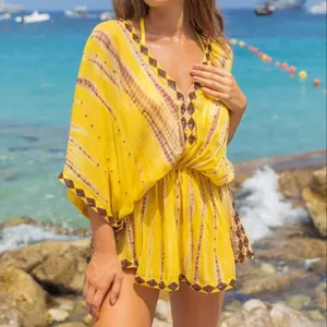 ビーチウェアセクシードレス夏の自由奔放に生きるジプシー高品質の絞り染めドレスレースプラスサイズカジュアルエレガントショートカフタン女性用