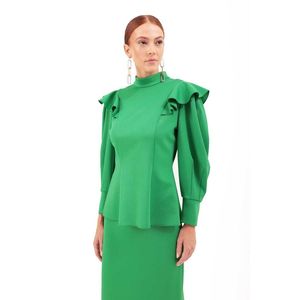 Blusa Verde de Punto con Estampado Floral y Mangas con Volantes para Mujer - Product Image 5