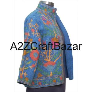 Veste bomber vintage pour femme A2ZCraftBazar, broderie Suzani, faite à la main, en coton indien tricoté, écologique, style bohème, hiver, fleurs - Product Image 4