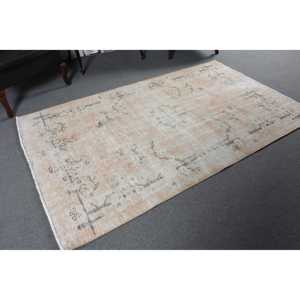Turkish Vintage Rug 4.6x7.6 ft (141x233 cm), <b>Brown</b> Ikat <b>Wool</b> Rug - Product Image 3
